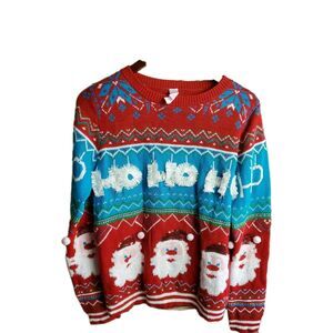 Junior's No Boundaries Santa Claus HO HO HO Ugly Christmas Sweater Sz XL (15-17)